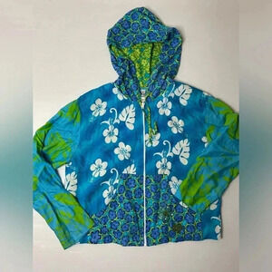 3 FOR $15 VTG Vanity Blue Green Mixed Floral Print Lined Hooded Jacket Size S